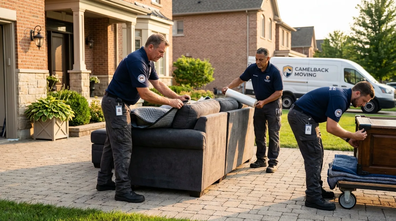 Large estate moving crew wrapping furniture in Santee, CA
