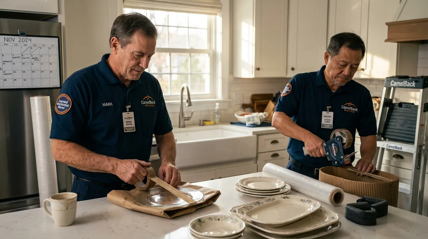 Professional crew packing kitchen dishware in Santee, CA